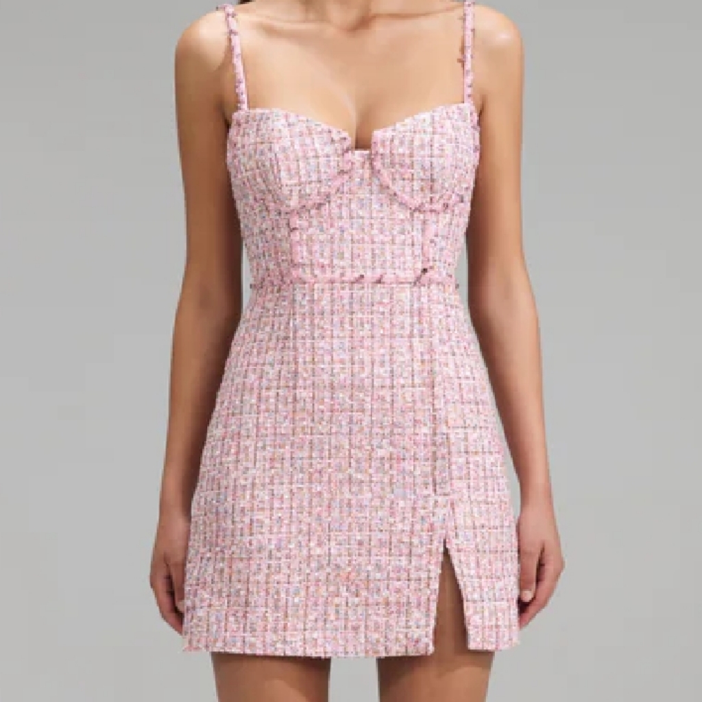 Self-Portrait Pink Boucle Rhinestone Detail Mini Dress Size Us8 Nwt New With Tag